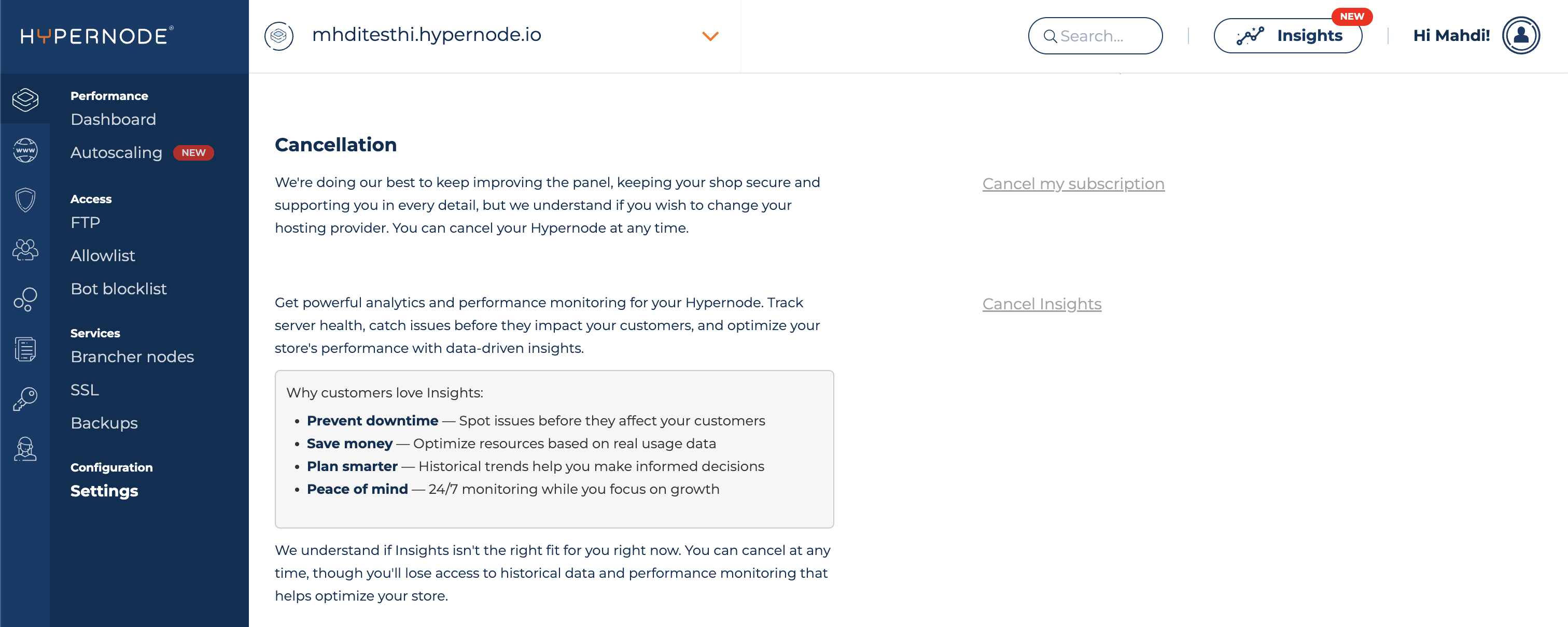 Cancel Hypernode Insights Screenshot